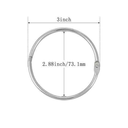 3Inch (6 Pack) Loose Leaf Binder Rings, Keychain Key Metal Nickel Plated Steel Binder Book Rings, Silver