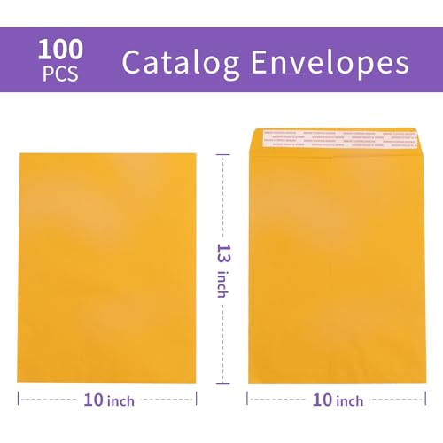 Creebe Yellow 10x13 Self-Seal Manilla Envelopes - Pack of 100 for Mailing & Storage