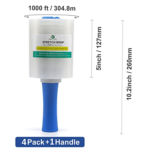 Heavy Duty Clear Stretch Wrap Film 5"x1000ft - 4 Pack Pallet & Moving Wrap