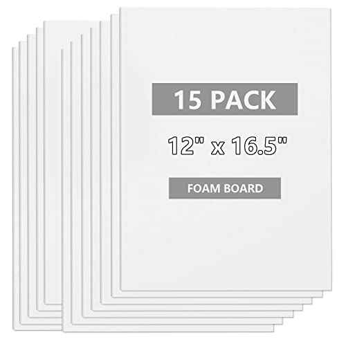 15 Pack White Foam Board for Projects, 12 x 16.5Inch Foam Core Baking Board Mat Board Center, 3/16Inch Thick Polystyrene Foam Sheet for School, Presentation, Signage & Art Crafting