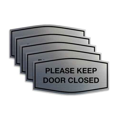 Signs ByLITA Fancy Please Keep Door Closed Sign - Security and Safety | Durable Material | Easy to Install (Brushed Silver) - Medium 5 Pack