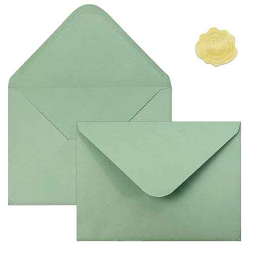 50 PCS Sage Green A7 Envelopes with Stickers, 5x7 Envelopes for Greeting Cards, Great for Invitations, Wedding Invitation, Birthday, Baby Shower, Graduation