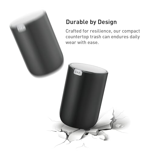 EKO Fandy 1.5L Black Mini Tabletop Trash Bin with Swing Lid for Bathroom & Office