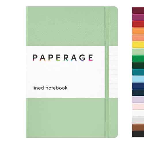PAPERAGE Lined Journal Notebook, (Sage Green), 160 Pages, Medium 5.6 in x 8 in - 100 GSM Thick Paper ? Hardcover Journaling Notebook for Work, School & Note Taking