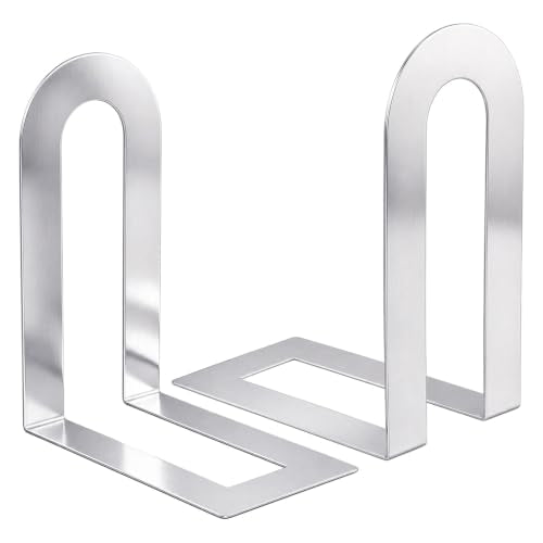 Chunful 2 Pcs Silver Metal Bookends - Modern U-Shaped Shelving Supports, 7.5 x 5.75 x 3.5 in