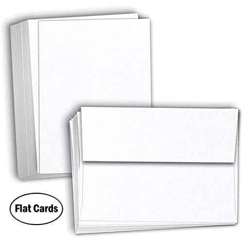 Hamilco Blank Cards and Envelopes - Flat 5" x 7" Linen White Cardstock Thick Paper 100lb Cover 100 Pack