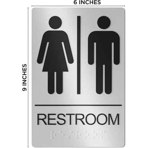 Unisex Bathroom Signs, Restroom Sign For Business - For Men and Women - 10 Pack - 9" by 6" - ADA Compliant with Braille - Strong Double-Sided Adhesives Included - Apply to Office, Home, Public Door/Wall