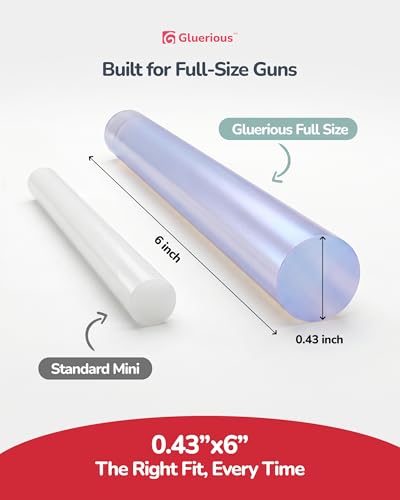 Gluerious Full-Size Glue Sticks 50-pack, 0.43in x 6in for Large Glue Gun