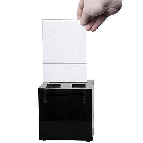Clear-Ad - Acrylic Donation, Ballot, Raffle or Suggestion Box with Lock and Removable Sign Holder - Plastic Comment or Compaint Container - Plexiglass Multipurpose Box with Slot - Black (6x6)