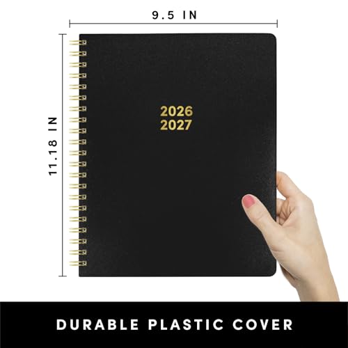 PAPERAGE Large Academic Planner 2026-2027 - Student Organizer with Tabs & Pocket, 9.5x11 inches, Black - Lrg