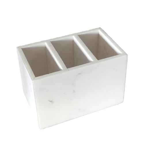 Marble Pen Holder, White Stone, Rectangular Desktop Organizer for Office Study (white 3 layer)