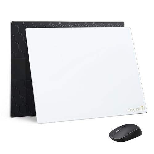 Glass Mouse Pad Micro Etched Surface and Whole Silicone Base,Improved Precision and Speed,Durable, Easy to Clean, Suitable for Gaming and Office Use (White)