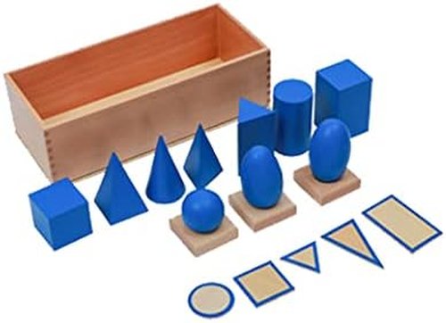 Montessori | Blue Geometric Solids Blocks Set - 3D Wooden Shapes for 3+ Year Olds & Sensory Learning