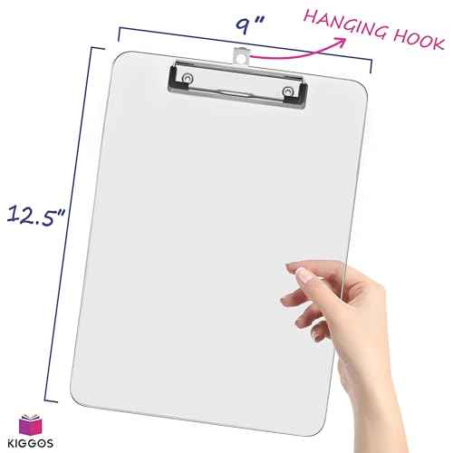 25 Pack Transparent Plastic Clipboards Bulk Acrylic Clear Clip boards with Low Profile Metal Clip Board 12.5 x 9 Inch Letter Size Clipboard Class Set for Classroom with Hanging Hook - Holds 100 Sheets