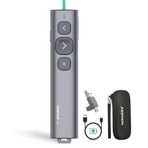 Norwii N95 Presentation Clicker with USB-A&C Receiver, PowerPoint Clicker for Presentation Remote, Rechargeable Wireless Presenter Pointer, Slide Advancer for PC/Laptop/e-Book (Green, USB-AC)
