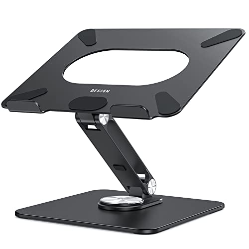 Black BESIGN LSX7 Laptop Stand with 360° Rotating Base, Ergonomic & Foldable