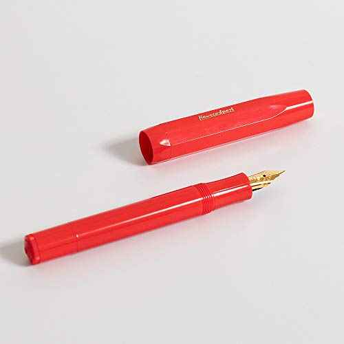 Kaweco Sport Classic Fountain Pen Red, Fine Nib Sport Octagonal Clip Gold