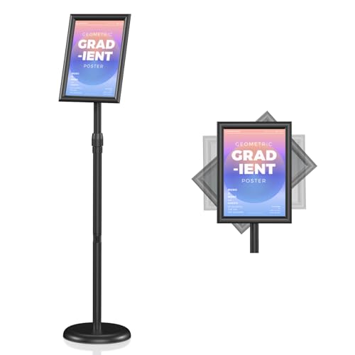 Sign Stand 11x17 inch, Adjustable Floor Standing Sign Holder, 360¡Æ Rotation Sign Holder Stand with Snap-Open Frame, Outdoor Indoor Pedestal Sign Holder Display