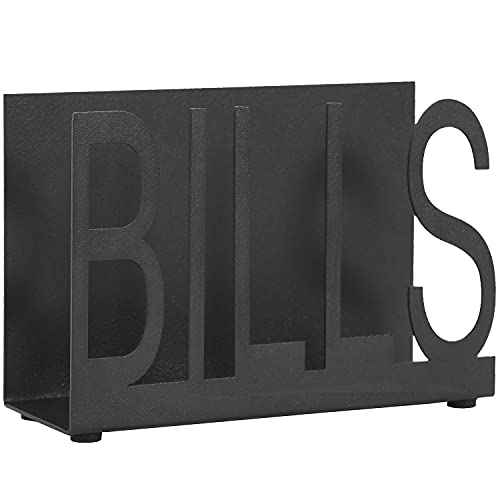 MyGift Black Metal Desktop Mail Sorter Organizer with Bills in Block Cut Out Letter Design
