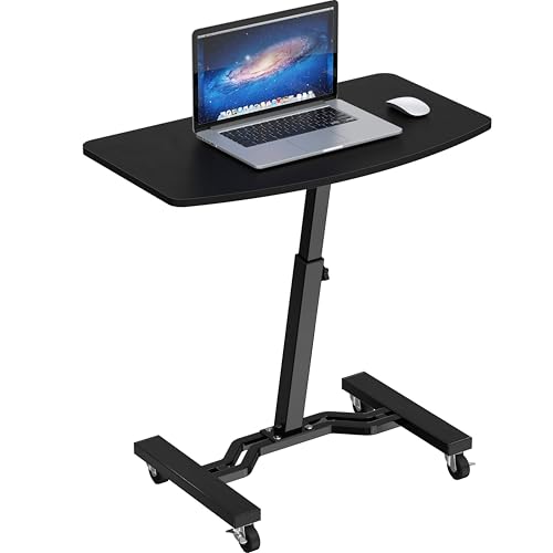 SHW Mobile Height Adjustable Laptop Cart with Lockable Wheels – Black, 15" x 25"