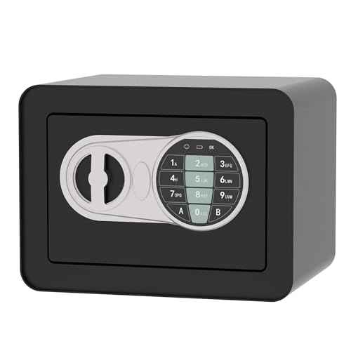Small Safe Box - Home Safe for Money Jewelry Documents, Solid Lock Box, Mini Security Box for Kids with Digital Electronic Security Keypad for Home Office Hotel (Black)
