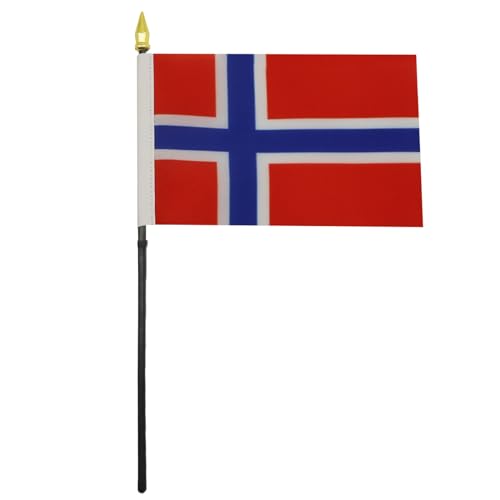 Norway Flag 4'' x 6'' Table Flag with Black Base and Gold Tip - 100D Polyester