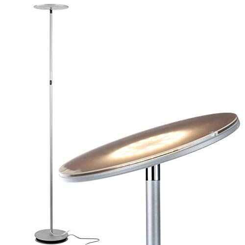 Brightech Sky LED Floor lamp, Torchiere Super Bright Floor Lamp for Living Rooms & Offices - Dimmable, Tall Standing Lamp for Bedroom Reading - Platinum Silver