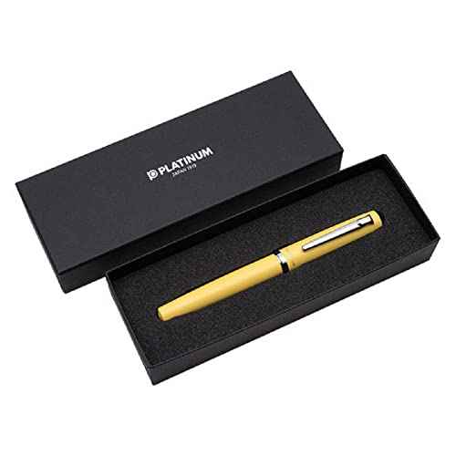 Platinum Fountain Pen PROCYON Citron Yellow Medium Point PNS-5000#68-M With Kanji LOVE Sticker, 5.5x0.56 in