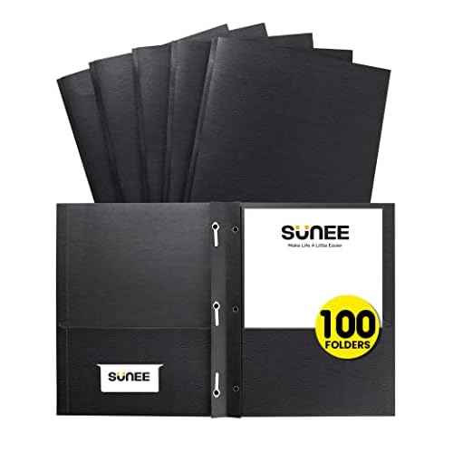SUNEE 2 Pocket Folders with Prongs (100 Pack, Black), Paper Folders with 2 Pockets and 3 Prongs Fit Letter Size Paper, Folders with Prongs for School Office Home Business