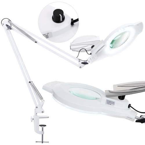 10X Magnifying Glass with Light, NUEYiO 2200 Lumens Stepless Dimmable Mangifier with Light, 4.2" Real Lens, Adjustable Metal Swing Arm Lighted Magnifying Lamp for Esthetician, Crafts, Close Work