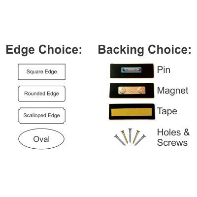 Name Badge Label with Customizable Backing, Edge & Size Options