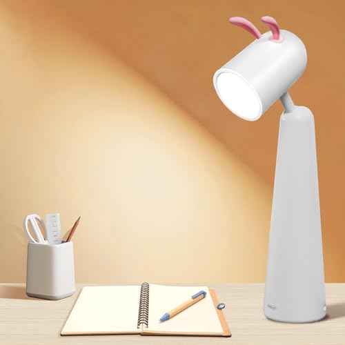 Rabbit Shape Cute Desk Lamp, Dimmable LED Desk Lamp with USB Charging Port Touch Control Eye Protection & Long Battery Life, Dorm Room Essentials Study Lamp for Table Bedroom Kid Gifts.