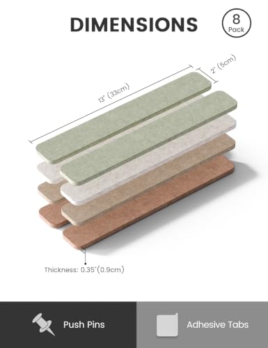 Fluxynara Boho 8 Pack Cork Wall Boards 13x2 Inches Felt Bulletin Panels
