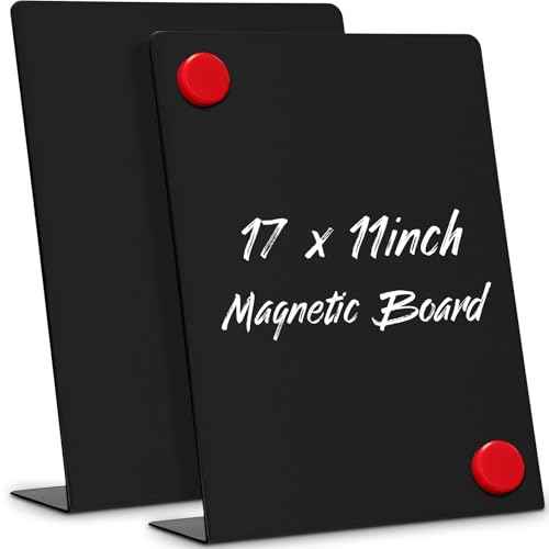 Fainne Magnetic Bulletin Board with Easel Stand Mini Black Magnet Metal Tabletop Memo Display Board for Back to School Menu Table Home Kitchen Office Supplies(11 x 17 Inches,2 Pcs)