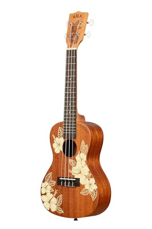 Kala Brand Music Co., 4-String Ukulele, Right, Stained Mahogany with Ivory Graphic, Concert (KA-Hibiscus-C_W/Bag)