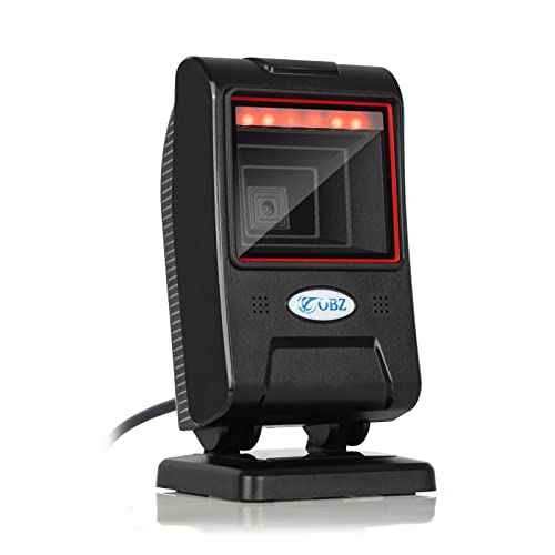 OBZ 1D 2D Desktop Barcode Scanner, QR Code Scanner for PC USB Handsfree Barcode Scanner with Adjustable Scan Head, Automatic Barcode Reader for Android Windows Computer POS Stores Payment