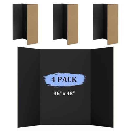 4 Pack 36" x 48" Trifold Poster Board for Presentation, Black Corrugated Cardboard Large Tri Fold Poster Board for Science Fair, Office & School Projects, Photo Displays, Exhibitions Event