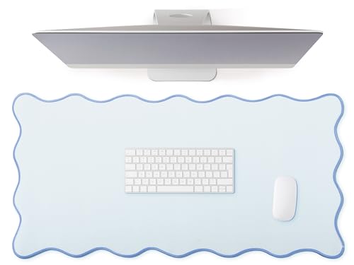 Hahafelt Blue Large Scalloped Desk Mat - 31.5 x 15.8 Inches Office Desk Pad