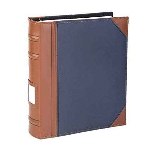 Executive Binder, English Leather 2 Tone with Stitching and Ribbed Spine, Heavy Duty 1 1/2" Inch 3 D-ring with Buster, Holds 225 8.5"x 11" Sheets With Memo Tag On Spine Blue