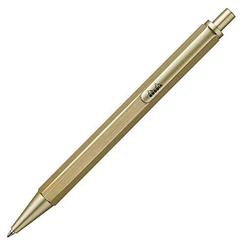 Rhodia scRipt 9360C - Refillable Ballpoint Pen - Brushed Aluminium Hexagonal Body - Gold - Retractable High Precision Ballpoint Tip 0.7 mm, Black Ink - ScRipt Collection