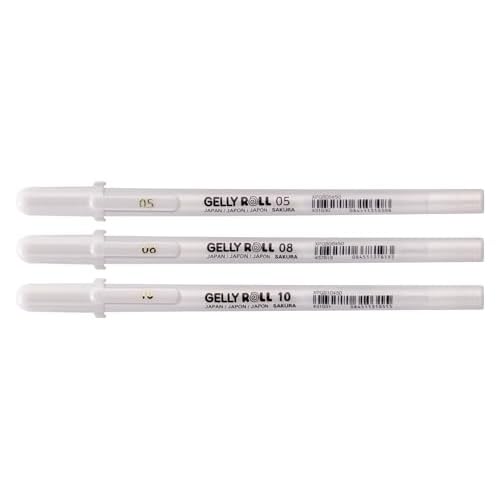 SAKURA Gelly Roll Basic White Gel Pen Set of 3, Assorted Sizes | Opaque Pens for Highlights, Drawing & Crafts