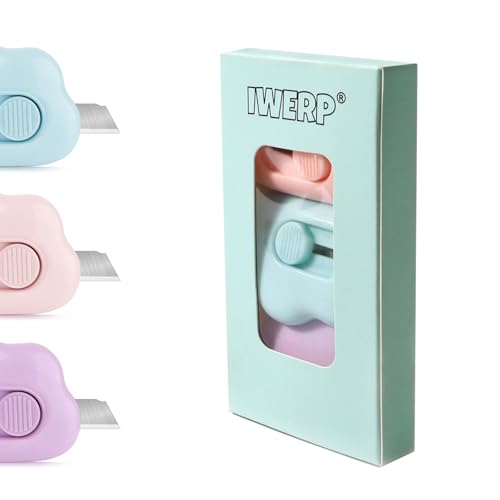 IWERP 3 Pack Mini Cloud Keychain Box Cutter - Retractable Letter Opener