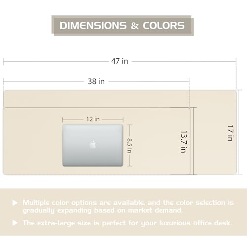 Aothia Beige 38" x 13.8" Leather Desk Pad Protector, Waterproof Office Mat