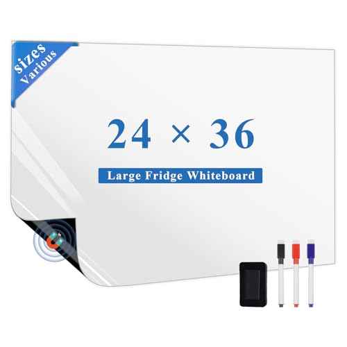 Magnetic Fridge White Board Paper, 24" x 36" Large Dry Erase Board Sheet for Organizer and Planner, Kitchen Refrigerator Whiteboard for Family to-do List, Includes Markers and Eraser