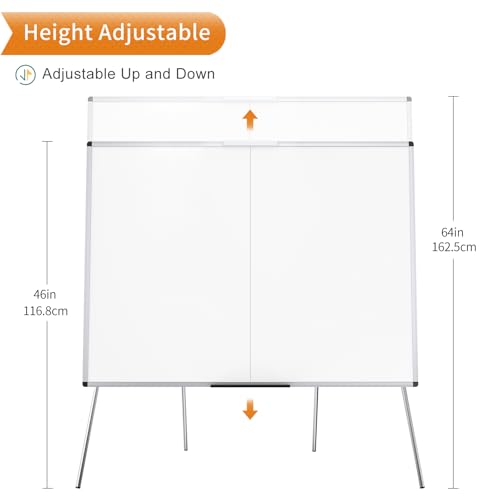 VIZ-PRO Magnetic Whiteboard Easel Foldable 48x36 Inches, Adjustable Stand