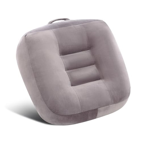 Extra Large Seat Cushion, Thick Chair Cushion Booster for Office Chair, to Rise Height, Velvet Cover with Handle and Anti-Slip Bottom, PP Cotton Filling, Coccyx Pain Relief (Grey, X Large)