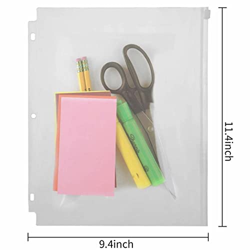 YoeeJob 3 Holes Clear PVC Zipper Binder Pocket Insert Pages Letter Size, 8 1/2" x 11 Loose Leaf Binder Filing Storage Bags 50 Per Pack
