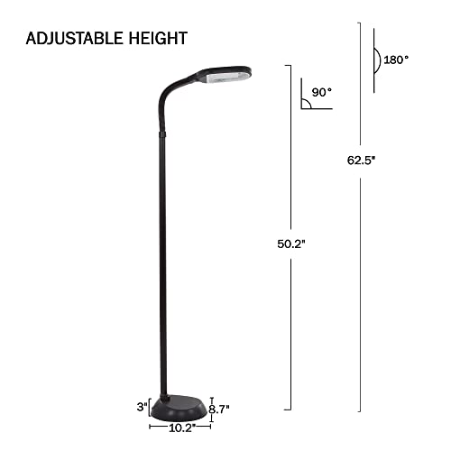 Lavish Home Adjustable Floor Lamp for Bedroom - Full Spectrum Natural Sunlight Lamp for Office with Bendable Neck for Reading Light, Craft, Studying, and Esthetician Light - (Black)
