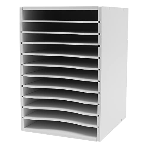 Vertical Desktop Sorter, 11 Slots Wooden Mail Organizer, Paper Sorter Organizer with 11 Slots Adjustable, Construction Paper Storage Mailbox for Classroom Office, White