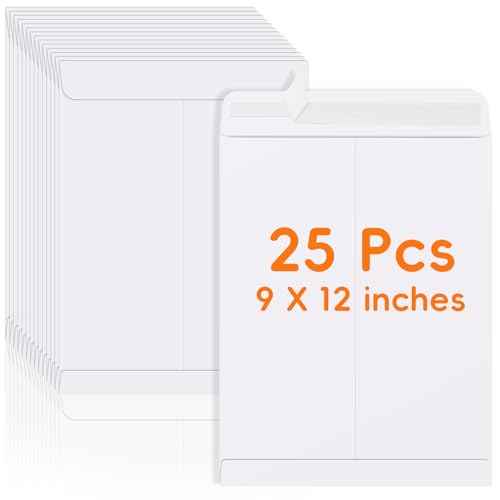 25 Pack Catalog Mailing Envelopes, 9 x 12 Inches Self-Seal White Manilla Envelopes for Mailing, Organize, storage, Home, Office Business